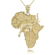 Solid Yellow Gold Africa Map Elephant Pendant Necklace - £321.48 GBP+