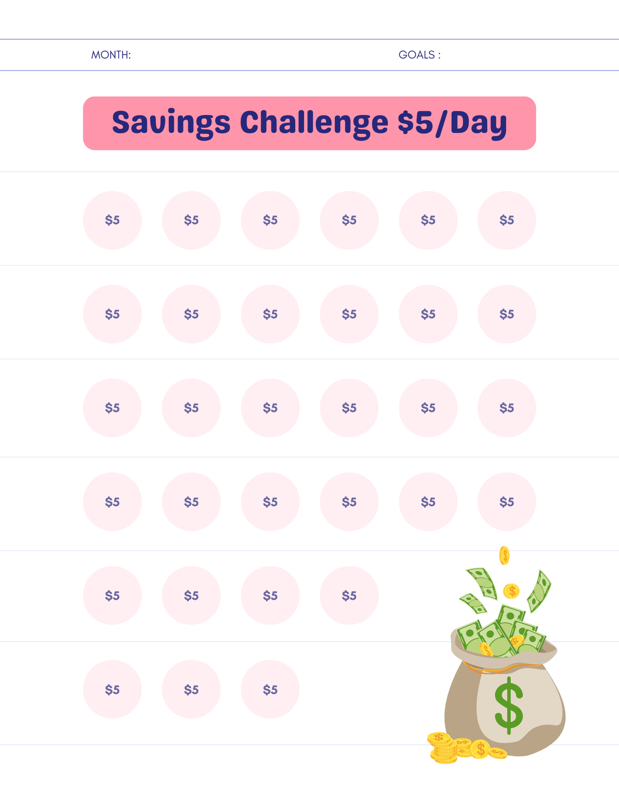Savings challenge 5$/Day - $1.99