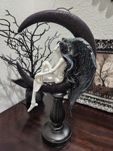 Halloween Skeleton Angel With Wings Sitting on Moon Figurine Statue 13&quot; - £34.02 GBP