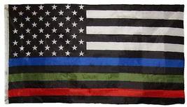 K&#39;s Novelties USA Thin Red, Blue &amp; Green Line 3x5ft Flag - Grommets - Police - F - £11.89 GBP