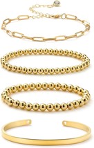 Gold Beaded Bracelets for Women 18K Gold Plated Chain Link Stacking Brac... - £22.12 GBP