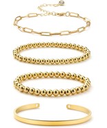 Gold Beaded Bracelets for Women 18K Gold Plated Chain Link Stacking Brac... - $28.14