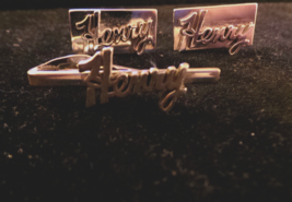 Vintage pair of Henry Cuff Links and Tie Bar, Silvertone 1960&#39;s-70&#39;s VG+ - $8.00