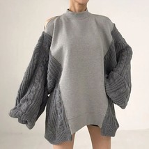 [EWQ] Half High Collar  Off  Spliced  Sweater Women Korean 2022 Autumn Loose Lon - £95.06 GBP