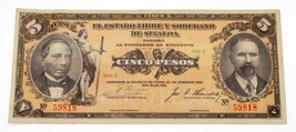 1915 Mexico 5 Pesos Sinaloa Special Issue Series H XF+ Condition - $49.49