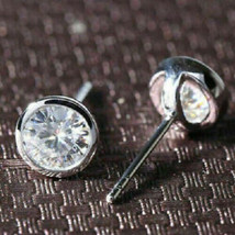 2.00Ct Round Brilliant Cut Diamond Bezel Stud Earrings 14k White Gold Fi... - £70.88 GBP