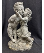 Retro Garden Statue Decorative Children Kissing Yard Figurine 19” Tall - £27.25 GBP