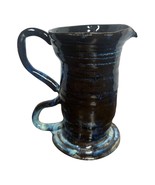 Vtg Artisan Crafted Pottery Dark Blue Ceramic Double Handled Pitcher Rus... - €29,80 EUR