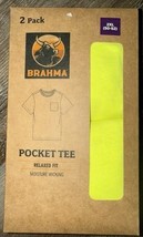 Brahma ~ Men&#39;s 2-Pack T-Shirts Crew Neck Relaxed Neon Yellow Pocket ~ 2XL - $25.74 CAD
