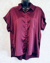 Entro Button Top Maroon Wine Cuffed Dolman Sleeve Size Medium Pocket Pol... - $22.22