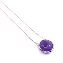 Women&#39;s Cable Chain Necklace Sterling Silver 925 Cabochon Natural Amethyst - £44.49 GBP