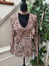 Guess Women&#39;s Brown Cotton Halter Neck Long Sleeve Pullover Blouse Size Medium - £18.17 GBP