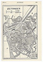 1933 Original Vintage City Map Of Zutphen / Gelderland / Netherlands Holland - $24.22