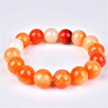 Transfer Luck 8/10/12MM Orange Beads Bracelet Natural Stone Line Elastic Bracele - £10.10 GBP