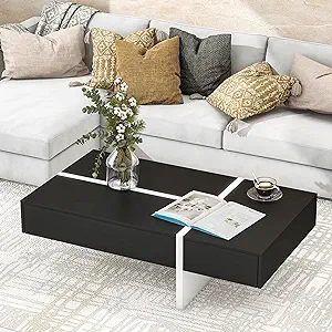 Merax Contemporary Rectangle Coffee Table, Modern High Gloss Surface, Li... - $443.99