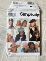 VTG 1990s Simplicity Sewing Pattern 8699 Ten Hat Styles, One Size, Complete - $12.19