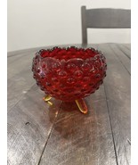 Vintage LE Smith Art Glass Footed Decorative Bowl Amberina Hobnail Orange - $40.60 CAD