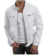 NEW MEN GENUINE LAMBSKIN WHITE LEATHER MOTORCYCLE JACKET 2019 - $2,741.49 MXN