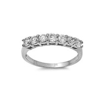 Round Cut Clear CZ Silver Tone Stainless Steel Wedding Women Ring Band - $19.99
