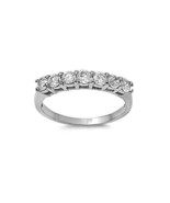 Round Cut Clear CZ Silver Tone Stainless Steel Wedding Women Ring Band - £15.71 GBP