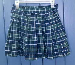 Green Blue Plaid Pleated Mini Skirt Juniors Medium Dark Academia School ... - £11.07 GBP