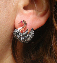 Victorian 1.80ct Rose Cut Diamond Ruby Swan Wedding Women&#39;s Earrings Hal... - £383.74 GBP