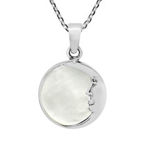 Celestial Half Moon Face White Pearl Round Sterling Silver Pendant Necklace - £15.68 GBP
