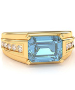 Men&#39;s Blue Topaz Diamond Channel Ring In Solid 14k Yellow Gold - $1,221.15 CAD