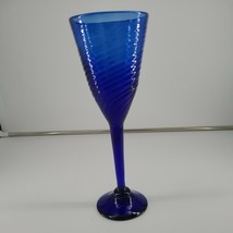 Colbalt Blue Wine Glass Oversized 11.5&quot; Tall Swirl Pattern Blown - $9.95
