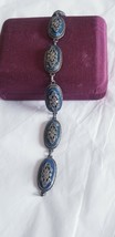 Rare Antique Sterling Silver Victorian  Revival Marcasite Blue Lapis Bracelet - £120.57 GBP