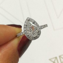 White Moissanite 2.30Ct Pear Cut Halo Engagement Ring White Gold Finish Size 5.5 - £121.87 GBP