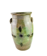 Rising Sun Pottery 2003 S. Conrad Green Floral Vase Handled - £30.50 GBP