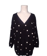 Talbots Silk Blend Polka Dot Cardigan Sweater Size 1X Black White Lightweight - £18.65 GBP