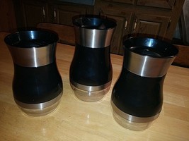 POLDER 3-PC CANISTER SET-CLEAR/BLACK PLASTIC w/BANDS OF STAINLESS-POURAB... - $14.00
