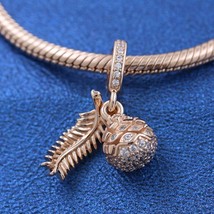 Rose Gold Rose™ Sparkling Pine Cone Dangle Charm Fit Moments Bracelet Necklaces - $18.20