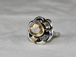 Antique Yellow Citrine Carved Diamond 18k Gold 925 Silver Ladies Victori... - $2,827.73 MXN