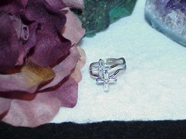 Vintage Christian Double Cross Sterling Silver Ring CZ&#39;s Size 8 3.2gr Fi... - £31.57 GBP