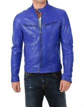 Men&#39;s Stylish Genuine Lambskin Motorcycle Bomber Biker Leather Jacket - £137.53 GBP