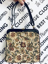 Vintage 60s PARISTYLE Tapestry Handbag Mini Leather Trim Padlock Clasp - $51.68