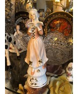 Victorian woman figurine reading book Peach Elegance Giftcraft Korea - $32.93 CAD