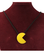 Vintage 1970s Metal Pac-Man Necklace on Black Cord 24 Inches - $245.46 MXN