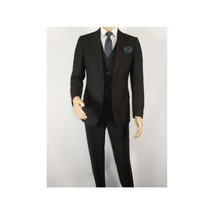 Men Suit BERLUSCONI Turkey 100% Italian Wool Super 180's Vested #Ber19 Black image 2
