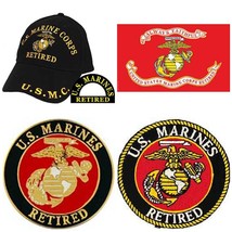 United States Marine Corps Retired Hat Cap, Flag 3ft x 5ft, Pin 7/8&quot; &amp; Patch 3&quot; - £39.09 GBP