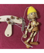 Wooden Marionette Doll with Pointed Hat Yellow Retro - $547.04 MXN
