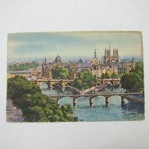 Art Postcard Paris France By Strolling City Notre Dame Bridges Yvon Antique RARE - £15.72 GBP