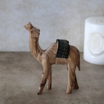 Olive Wood Camel Figurine With Green Saddle, Hand Crafted in the Holy La... - $39.95