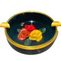 Vintage 3d Flowers Diorama Ashtray Concave Glass 5&quot; Bohemian Boho Handma... - €15,59 EUR