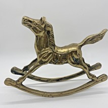 Vintage Solid Brass Rocking Horse Pony Equestrian Figurine 5.5&quot;x7&quot; MCM H... - $32.66