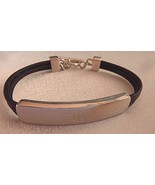 Ralph Lauren Polo Silver Tone Metal Black Leather Cord Bracelet Signed 7&quot; - £23.38 GBP