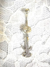 Desert Cactus Plant 2 Sided Charm 14g Clear Cz Belly Button Ring Body Piercing - £4.86 GBP